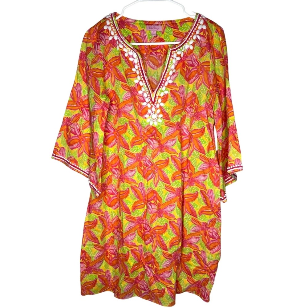 Lilly Pulitzer Womens Floral Beaded Dress Sz‎ XS Tropical Beach Resort Wear